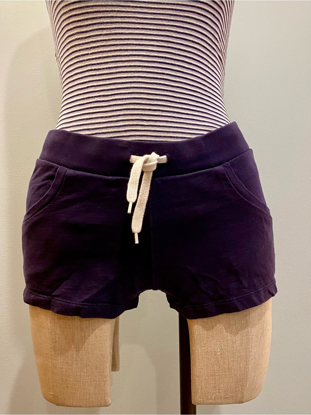 Divided Navy Blue Drawstring Athletic Shorts with White Tie. Size 4